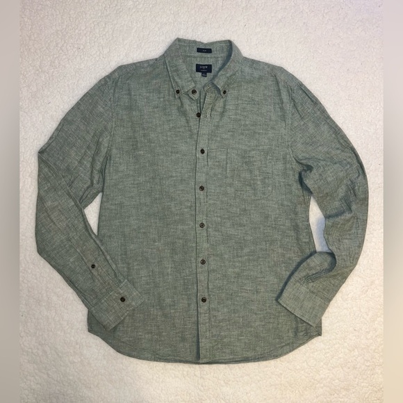 J. Crew Linen Green Button-Up Shirt Men’s Large Slim Fit - Picture 1 of 5